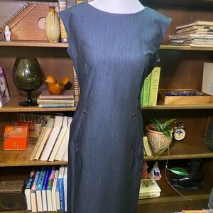 Calvin Klein Blue Sleeveless Sheath Dress Crew Neck Midi